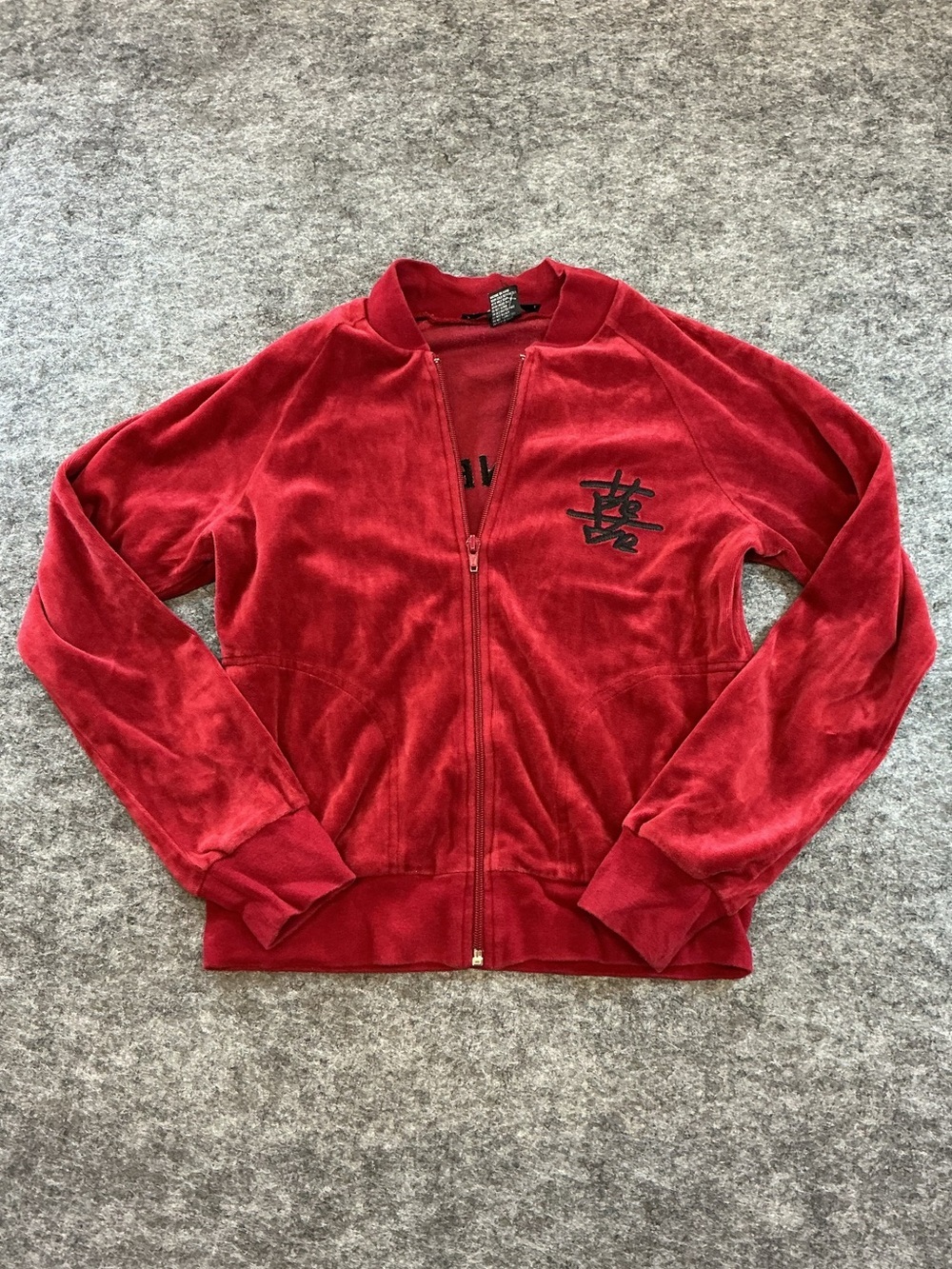Vivienne Tam Red Velour Y2K Track Jacket with Embroidered Logo